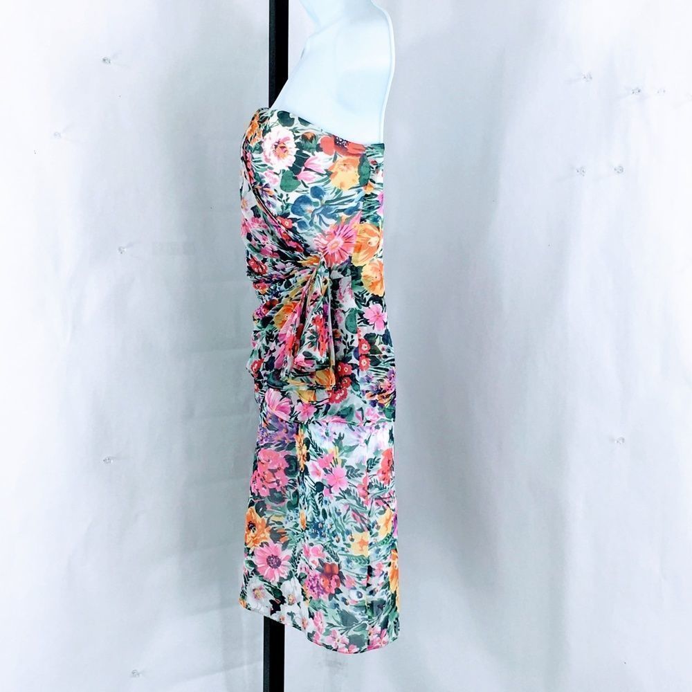 Yumi Kim Silk Dress Strapless Katie Floral Sheath Rouched Mini Dress Sz S - Picture 7 of 14